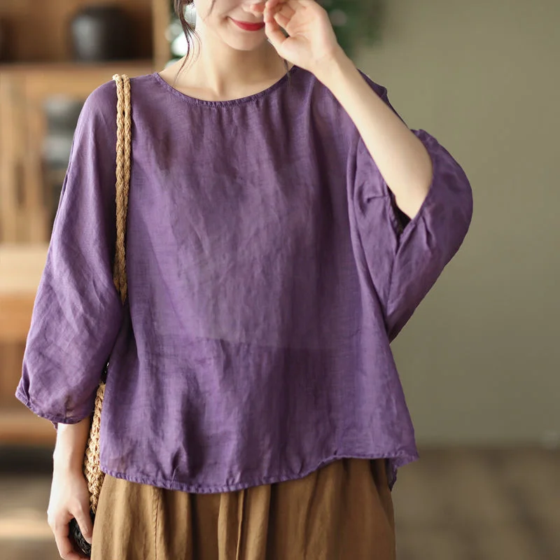 

2023 Summer New Women's Shirts Cotton and Hemp Solid Casual Lantern Sleeves Shirt and Blouses for Women