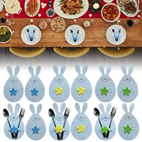 4pcs easter cutlery holders silverware bag happy easter utensil holders cute bunny cutlery bags pouch for dinner table decor