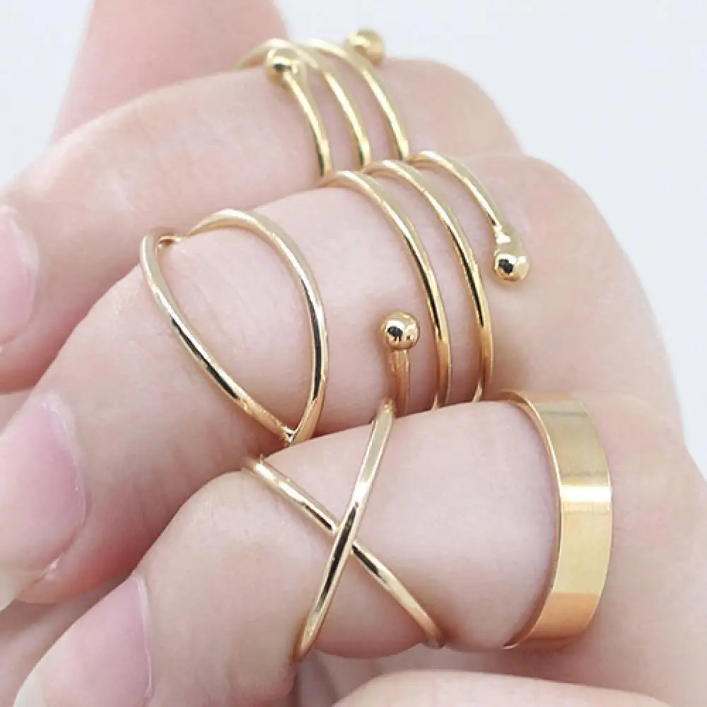 

Knuckle Rings Rings Knuckle Ring Women Ring 6Pcs/Set Golden Tone Stack Plain Slim Band Midi Spiral Knuckle Rings