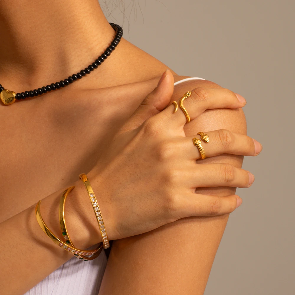 Женское кольцо из нержавеющей стали Uworld цвет золото 18 К зеленое яркая текстура