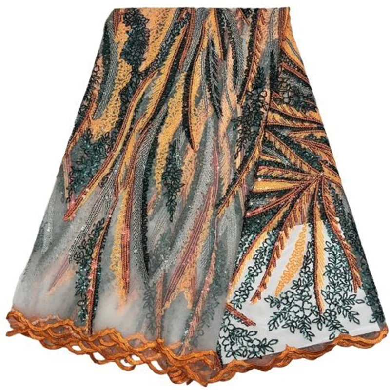 

2022 многоцветная африканская кружевная ткань с 3D цветочным микс Женская одежда для шитья традиционная одежда оранжевое вечернее платье