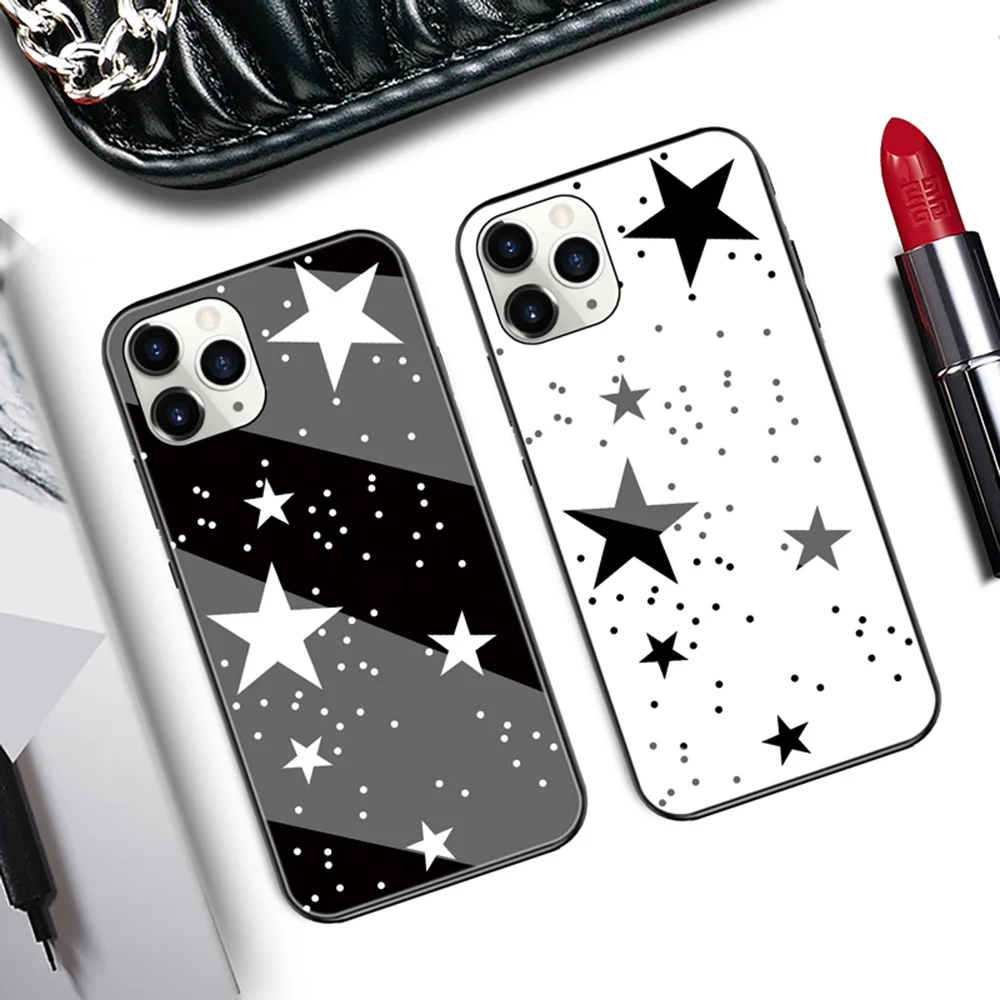 

Stylish Pentagram Back Glass Mirror Phone Case For iPhone 14 Pro Max 14 Plus 13 Mini 12 11 XS XR X 8 7 6S SE Drop Protection