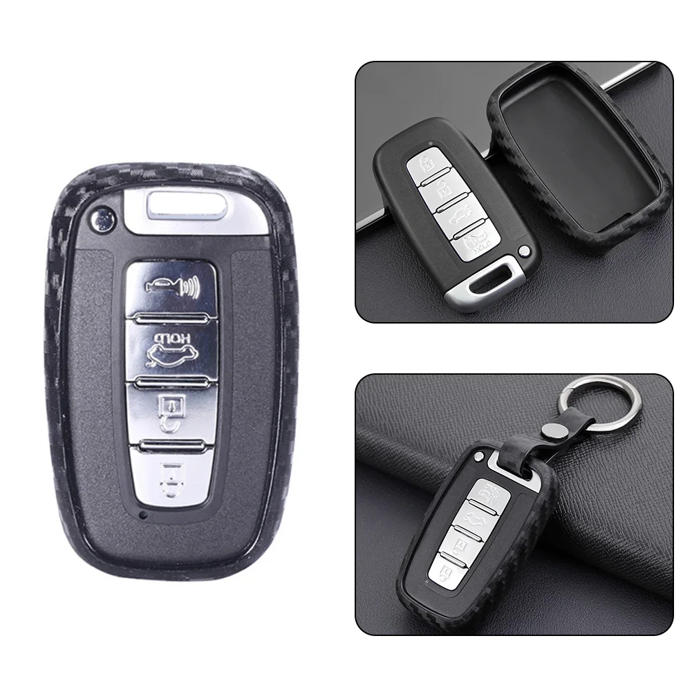 

For Hyundai Carbon Fiber Car Smart Key Case Soft Shell Cover Fob Chain Forte Car Key Case Bag Protector Accessories