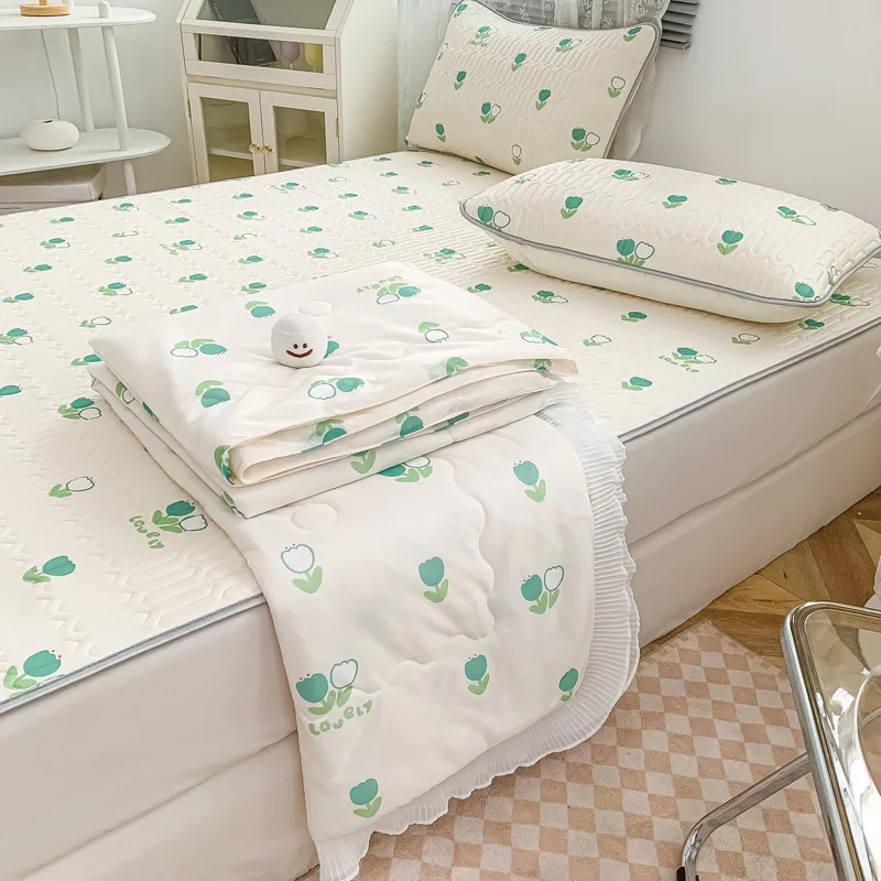 Latex Ice Silk Mat Four-piece Baby and Child Washable Two-piece Dormitory Single and Double Air-conditioning Soft Mat Home