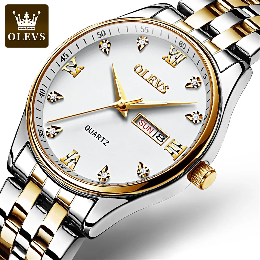OLEVS Mens Watches Top Brand Luxury Sport Quartz Watch Men Luminous Waterproof Wrist Watch Man Stainless Steel Date Clock diamond gold watch men wlisth luxury brand stainless steel week day date mens quartz wrist watch president male clock for man