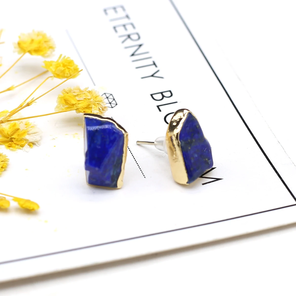 

2022 New Fashion Natural Crystal Earrings For Women Gold Color Lapis Lazuli Jewelry Gift For Girlfriend Wife