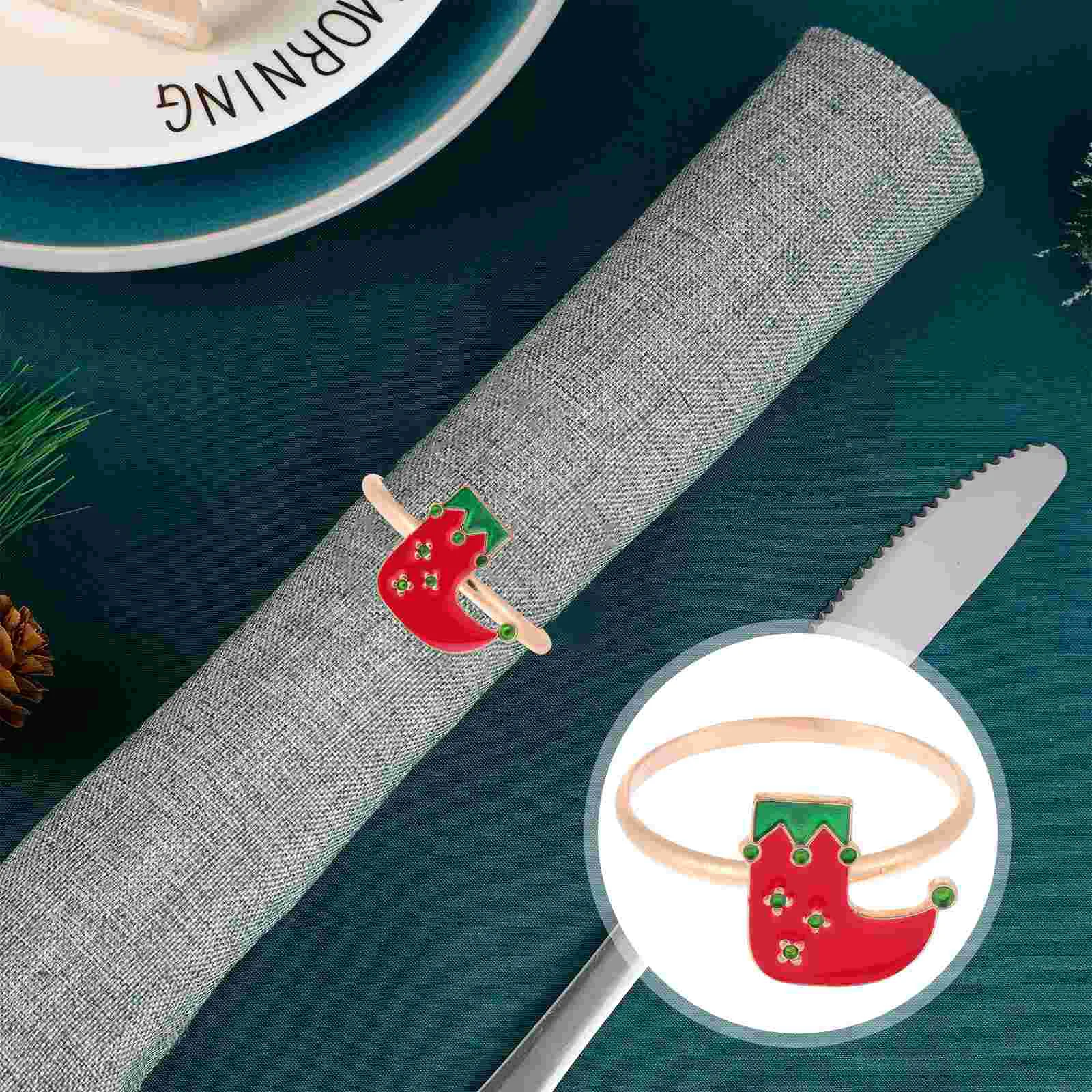 

Christmas Napkin Rings Table Serviette Bands Dinner Ring Towel Buckle Holiday Winter Setting Stockingholders Decor