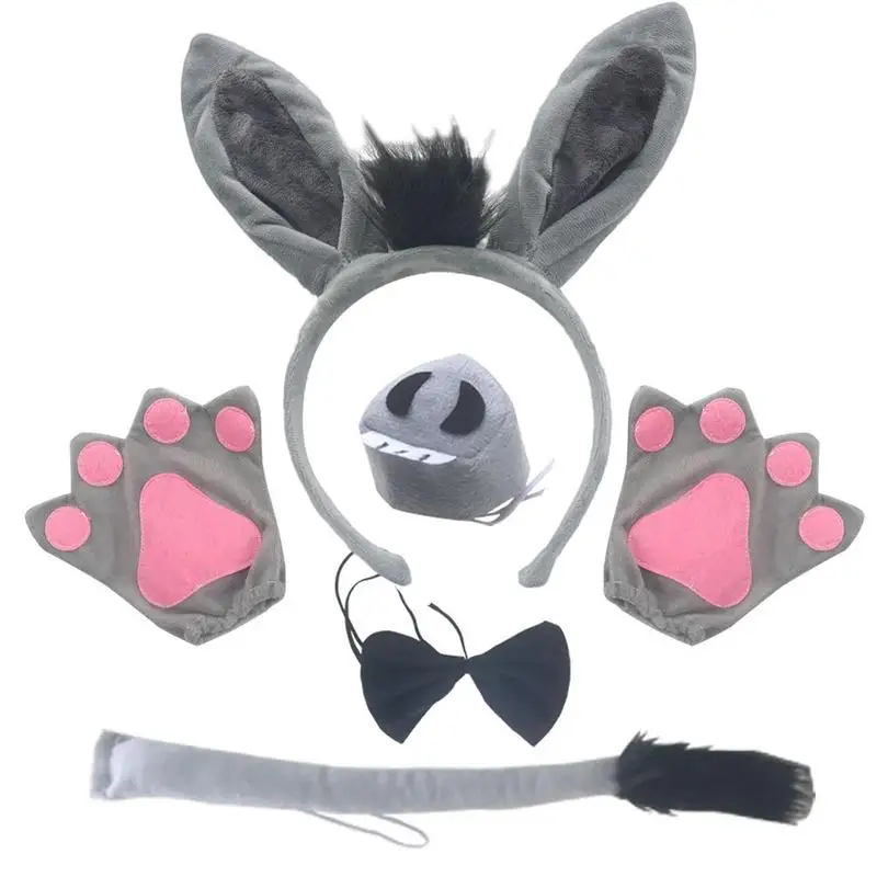 Набор с ушками и хвостом животных Серый Ослик нарядный костюм на Хэллоуин