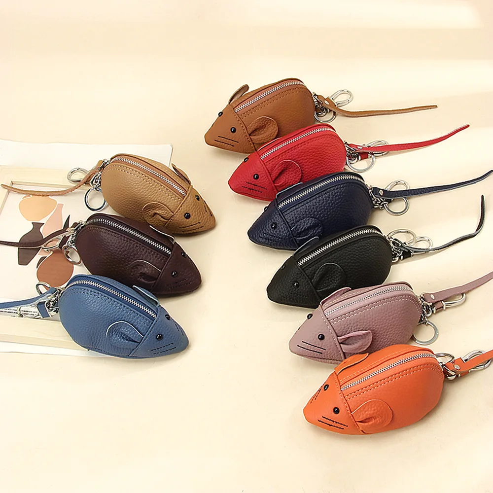 

New Creative Ins Genuine Leather Small Wallet Girls Pendant Cute Animal Keychain Coin Bag Mini Coin Purse
