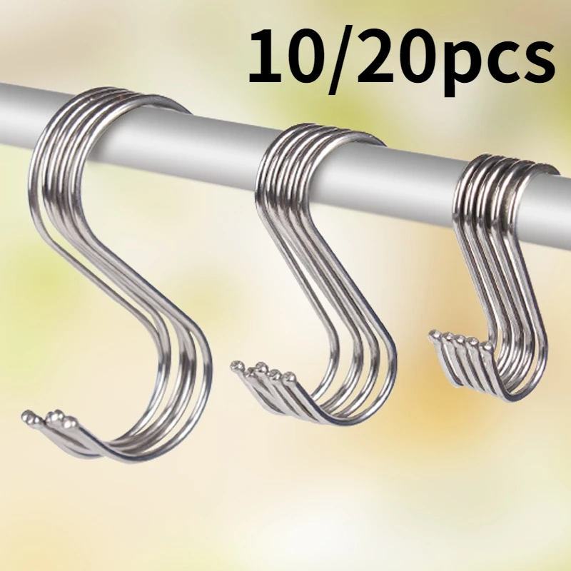 

10/20pcs Stainless Steel S-Shape Hook Kitchen Bedroom Multi-function Railing S Hanger Hook Clasp Holder Hanging Storage Tools
