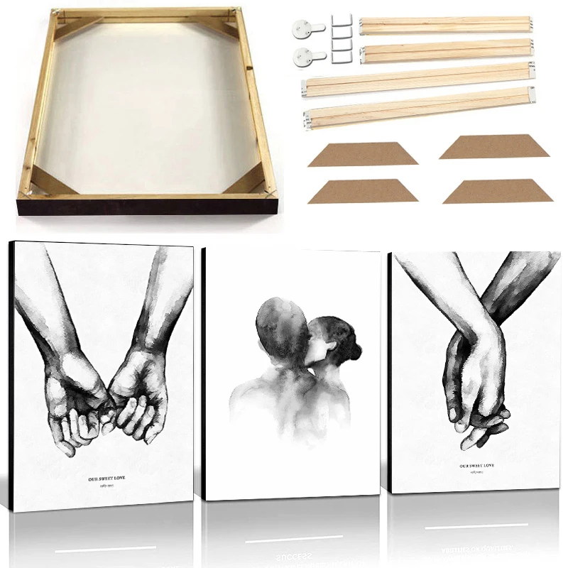 

Black and White Canvas Painting with Frame Woman Couple Hand In Hand Modern Abstract Art Picture Home Decor Canvas Print Poster