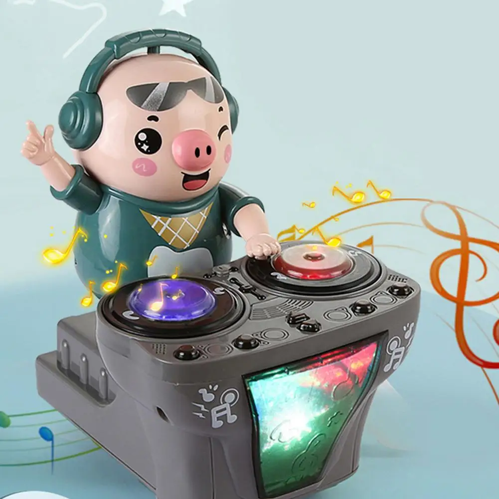 

Rock DJ Cartoon Pig Disc Electric Sounding Dancing Enlightening Musical Learning Puzzle Audiovisual Toy For Children Fangle Gift