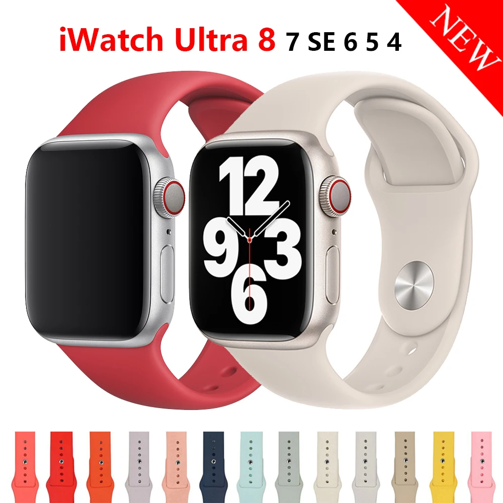

Силиконовый ремешок для Apple Watch Band 44 мм 40 мм 45 мм 41 мм 49 мм 42 мм 38 мм 44 45 мм, браслет для iwatch Ultra series 7 se 3 4 5 6 8, ремешок