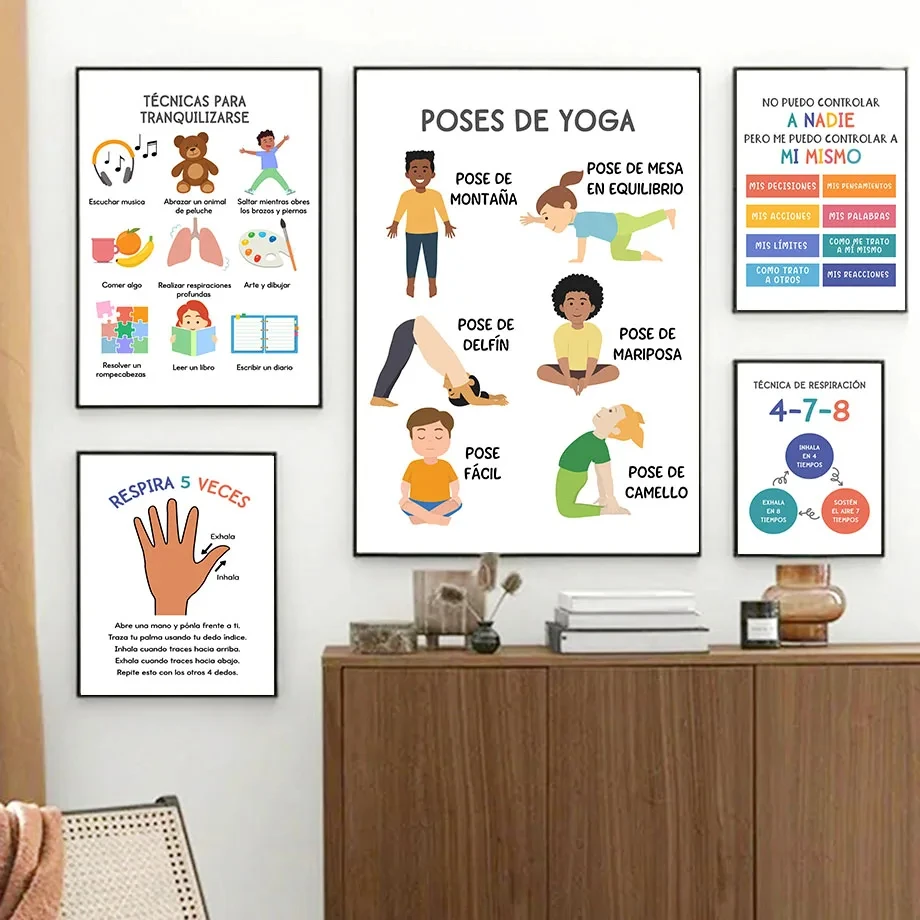 

Spanish Child Education Emotion Yoga Weather Nursery Poster NordicCanvas Painting Wall Art Print Pictures Baby Kids Room Decor