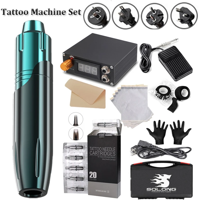 Professional Rotary Tattoo Machine Set Powerful Motor Pen Permanent Makeup Machine Tattoo Power Supply Tattoo Pen Set