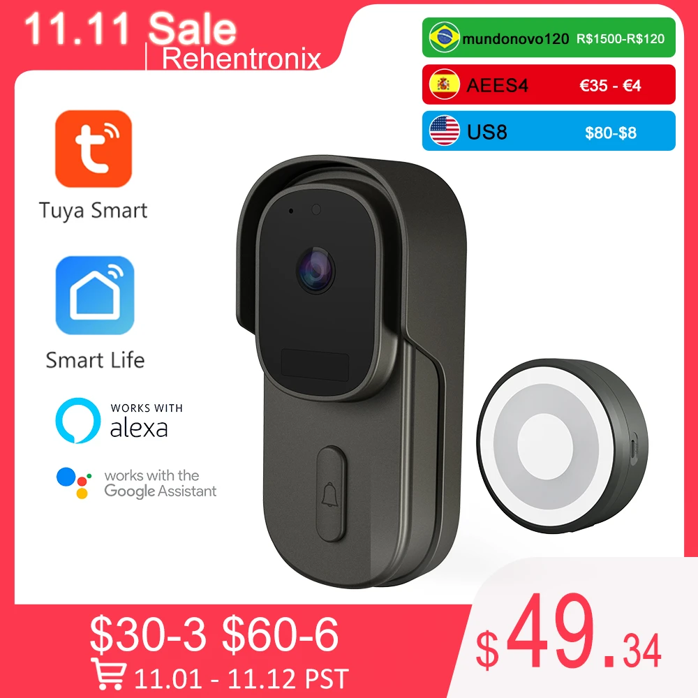 

Дверной Звонок беспроводной с поддержкой Wi-Fi, 2023 P, 12-24 в перем. Тока