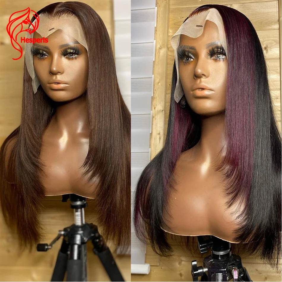 

Женский парик из натуральных волос Hesperis, бордовый парик из натуральных человеческих волос с высокой кружевной передней частью, предварител...