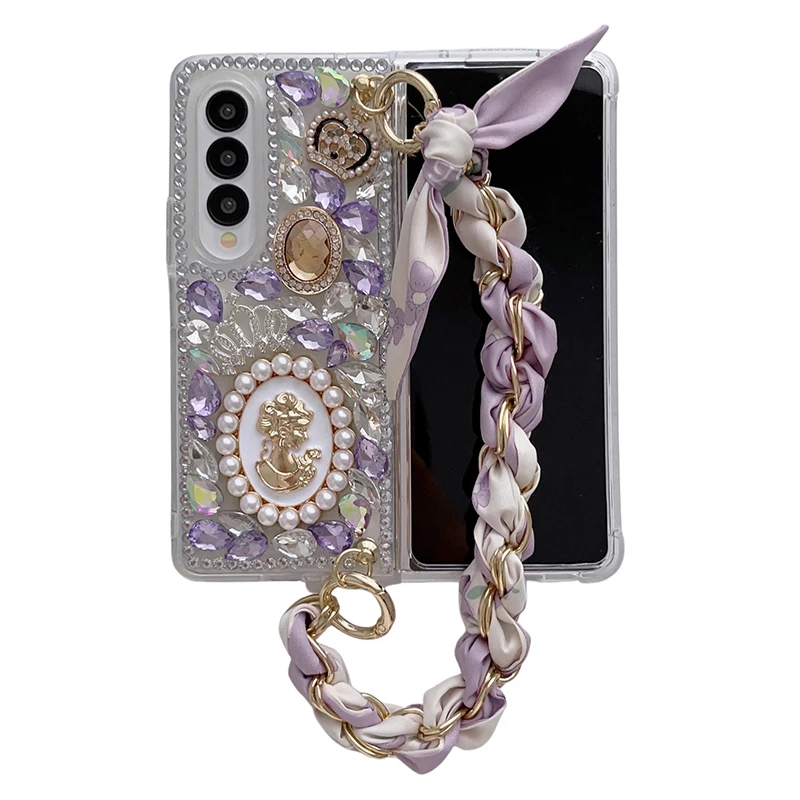 

Bling Glitter Diamond Pearl Relief Goddess Portrait Phone Case For Samsung Galaxy Z Fold 4 3 5G Protection Case