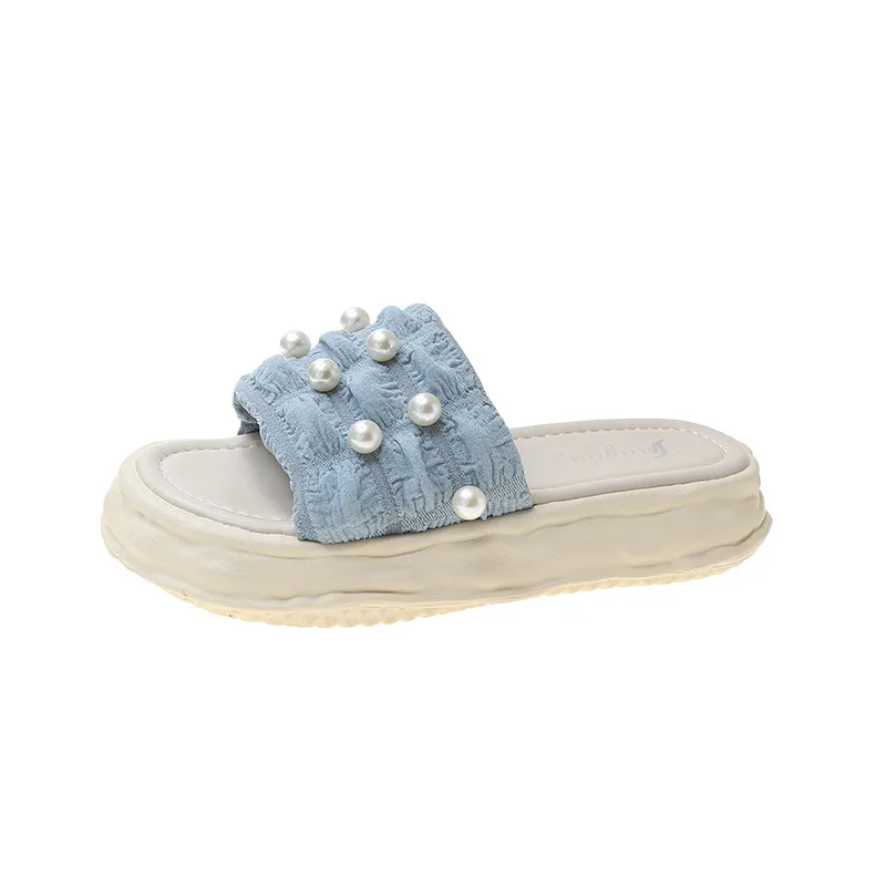 

Best-selling brand sandals and slippers for women's summer new net red dissolving thick bottom fairy wind pearl ins tide thong