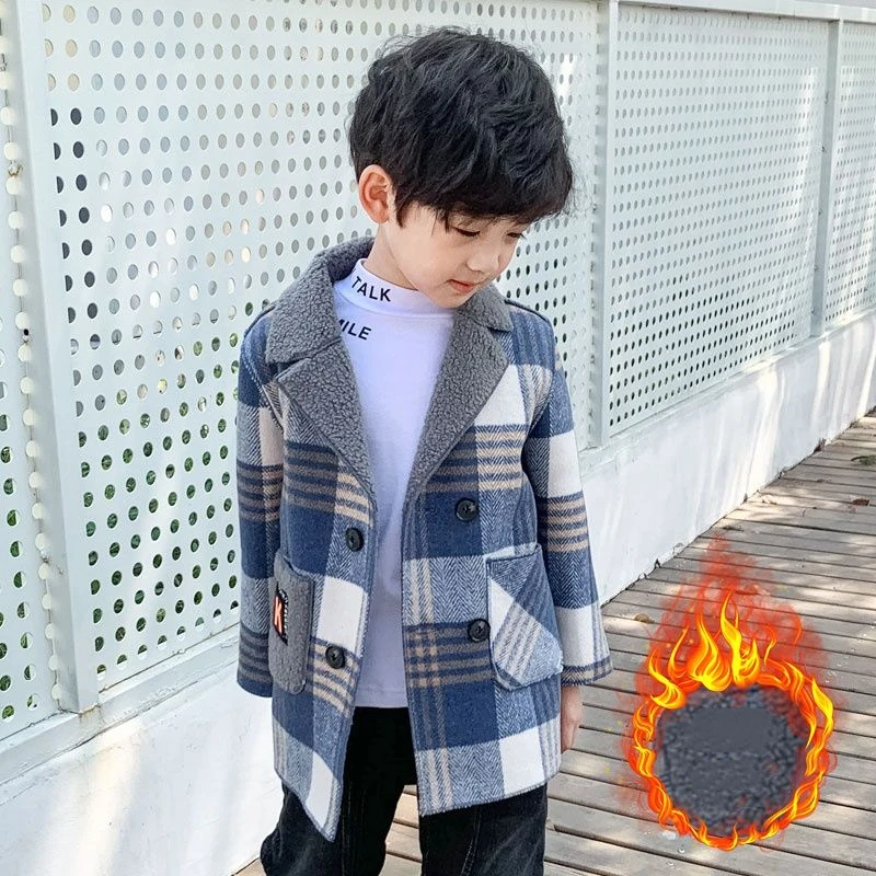 

2022 зимняя детская одежда шерстяное пальто для мальчиков повседневная Осенняя теплая детская верхняя одежда в клетку зимнее пальто для малы...