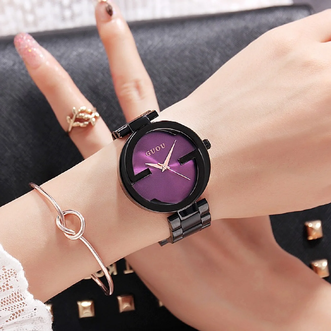 Enlarge GUOU Top Brand New Fashion Unique Women Quartz Watch relogio feminino lady Luxury Wristwatch Ladies Dress Hours Clock watches