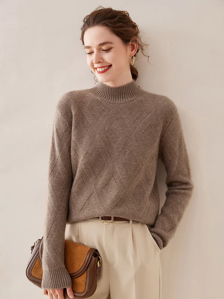 Женский кашемировый свитер толстый теплый пуловер с ложным воротником 100%