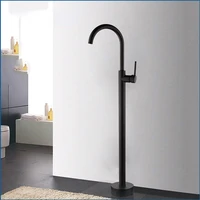 Matte Black Bathtub Shower Faucet Sets Floor Mounted Solid Brass Floor Stand Free Standing tub filler Shower Faucets