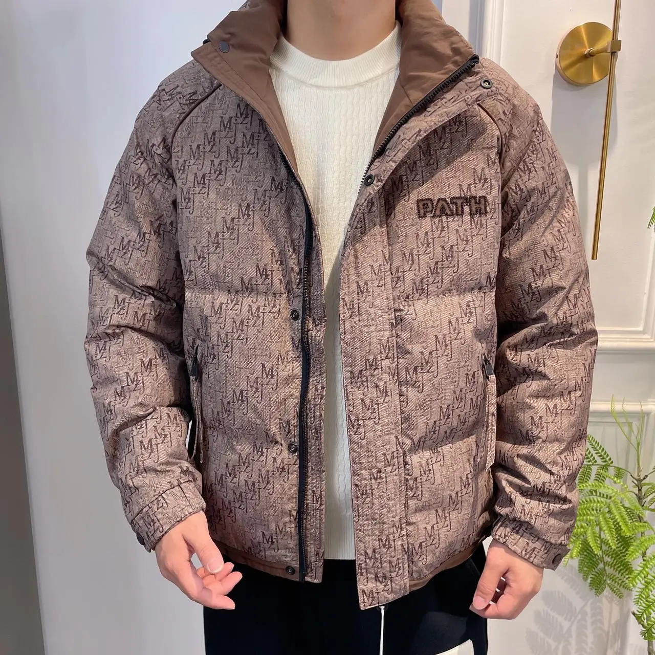 2024 зимняя мужская повседневная куртка с воротником-стойкой и буквенным принтом
