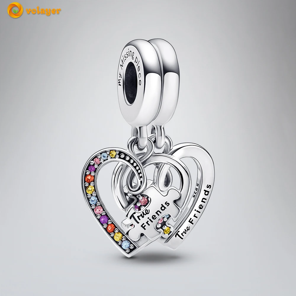 

Volayer 925 Sterling Silver Puzzle Piece Hearts Splittable Friendship Dangle Charm fit Original Pandora Bracelets Women Jewelry