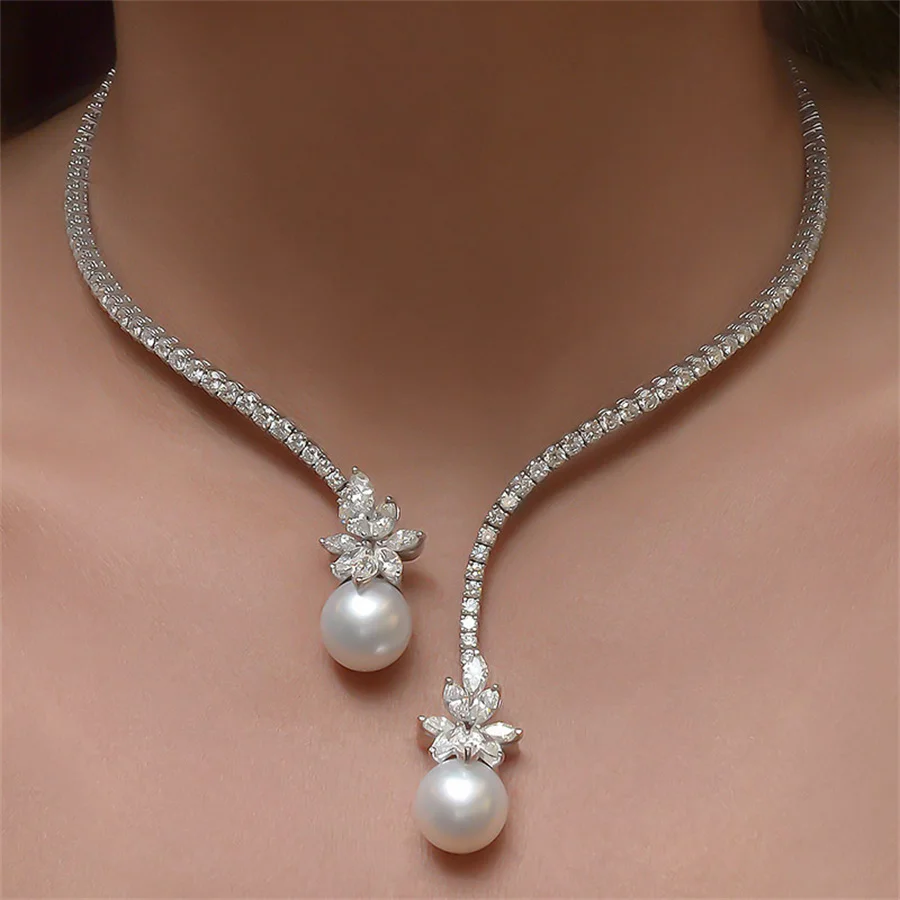 

Exquisite Clavicle Korean Fashion Shiny Pearl Rhinestone Necklace Bracelet Ladies Party Party Bridal Wedding Dress Jewelry Set