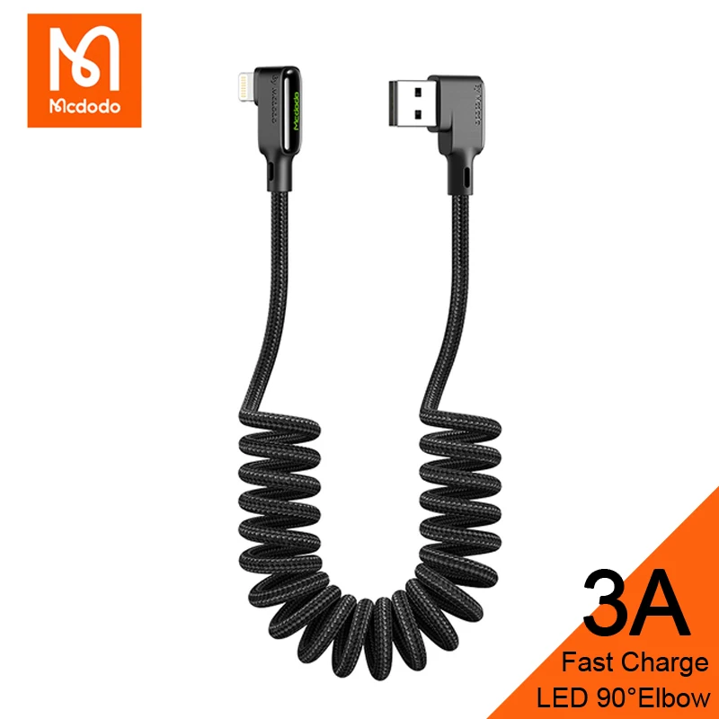 Выдвижной пружинный кабель Mcdodo 3 А с USB на Lightning для iPhone 13 12 11 Pro MAX XR телефонный шнур
