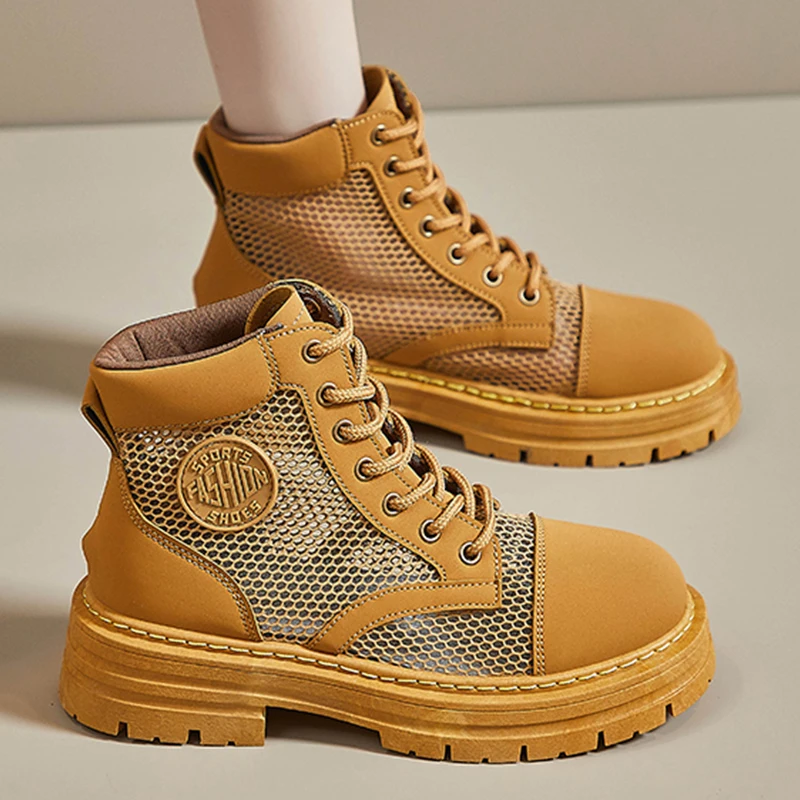 

Breathable Women Boots Upper Mesh Women's Martin Boots Summer Non-slip Female Ankle Boots Platform Casual Hiking Shoes Outdoor