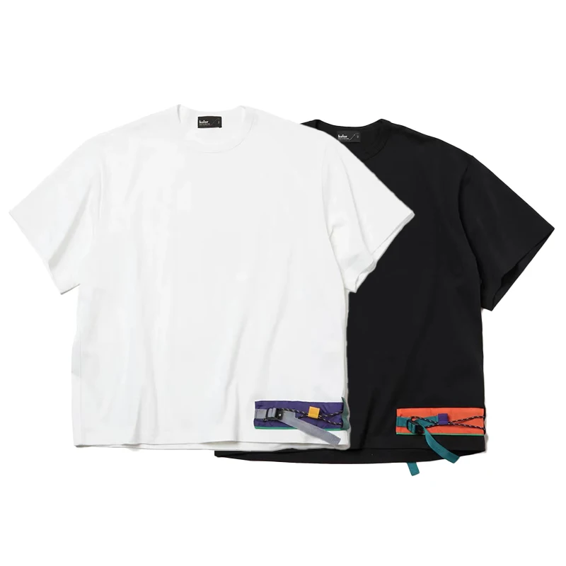 

Мужская хлопковая футболка Runyi 23SS, эксклюзивная свободная двухцветная футболка контрастной расцветки с круглым вырезом и короткими рукавами