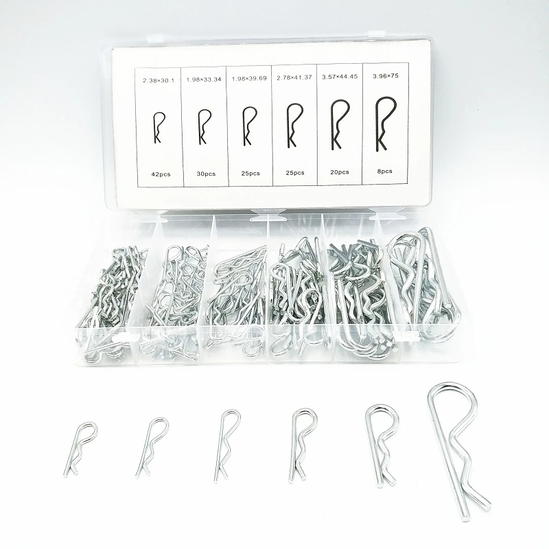 150pcs Hitch R Pin Clip Assortment Kit Tool Steel R Type Spring Cotter Pin Wave Shape Split Clip Clamp Hair Tractor Pin for Car