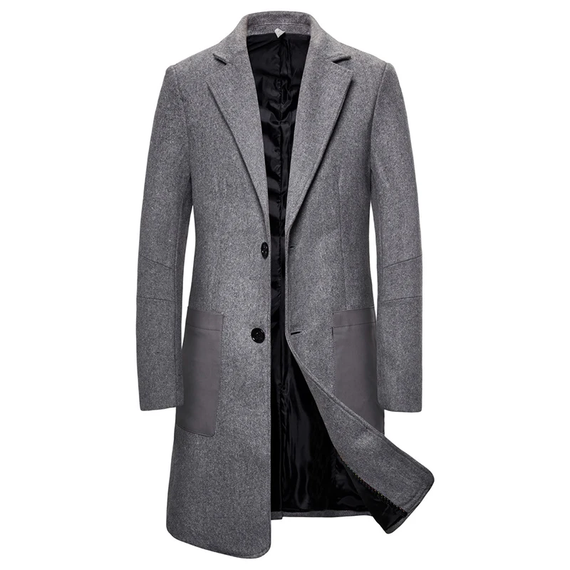 

New Autumn Winter Mens Long Jacket Coat Solid Color Business Casual Men Elegant Pike Wool Style Fashion Slim Fit Woolen Overcoat