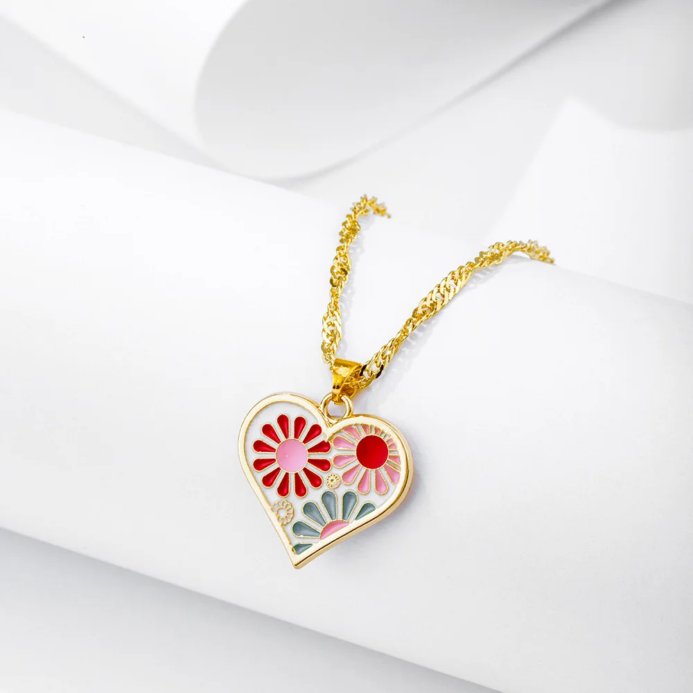 

Fashion Multicolour Dripping Oil Heart Pendant Necklace Simple Design Choker Necklace for Women Party Jewelry Wholesale