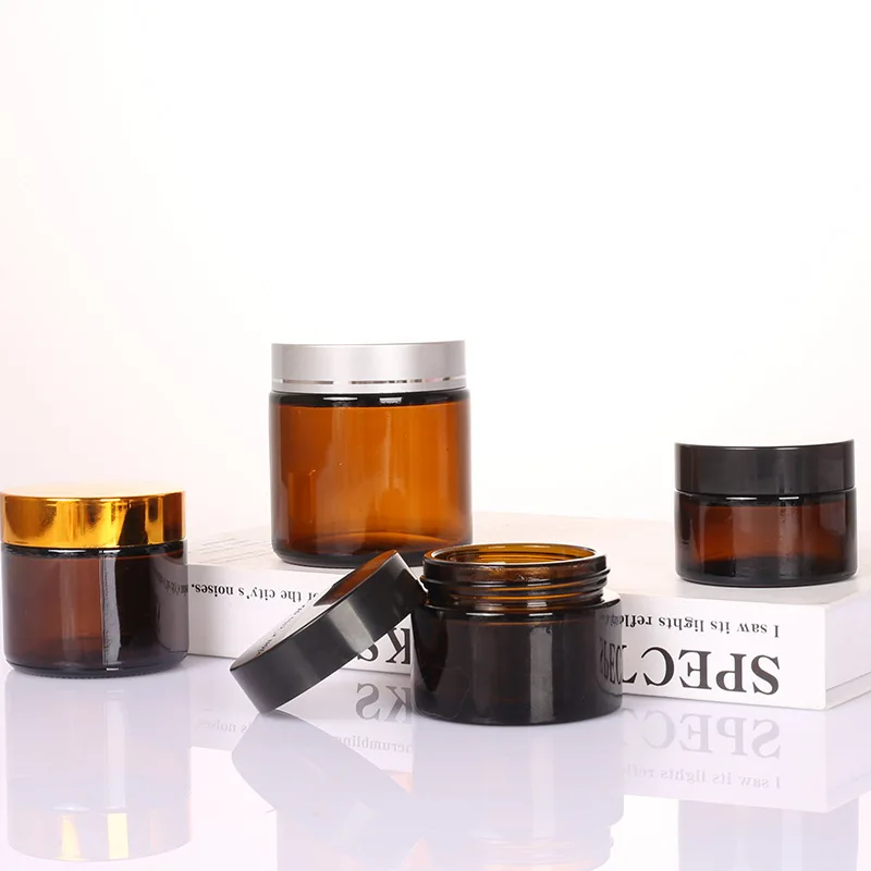 

5PCS 150ML Dark Brown Refillable Bottle Portable Glass Split Bottle Circular Tea Face Cream Bottle Travel Cosmetic Container Can