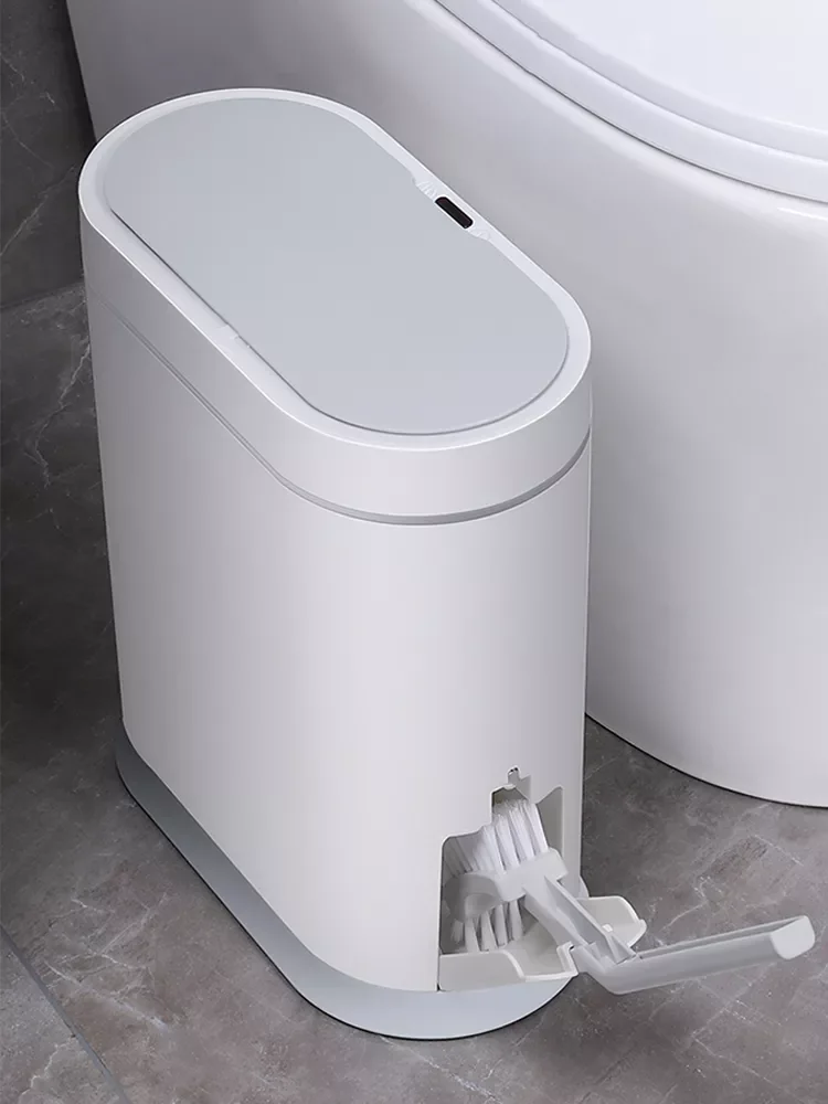 

NEW2023 Narrow Bathroom Smart Trash Can with Toilet Brush,10L Electronic Automatic toilet Waterproof Smart Sensor Trash Bin