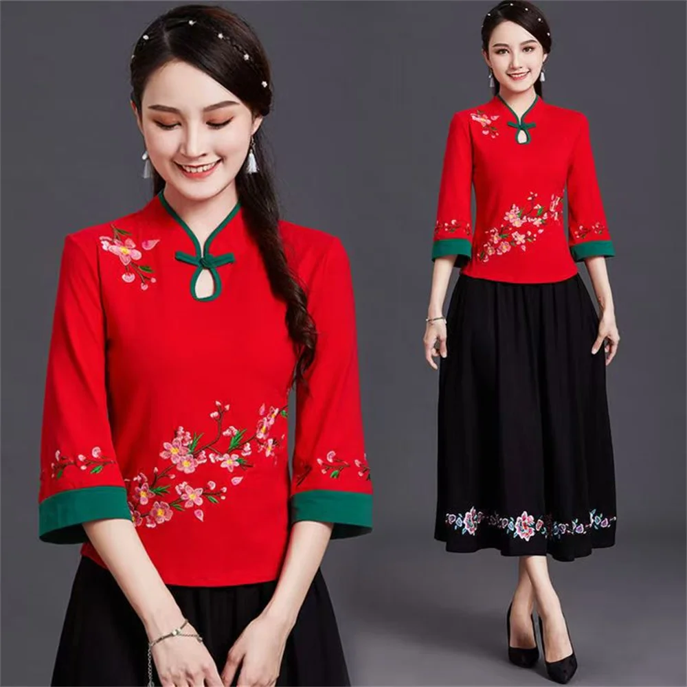 Рубашка в этническом стиле с вышивкой Qipao Cheongsam топы традиционная китайская