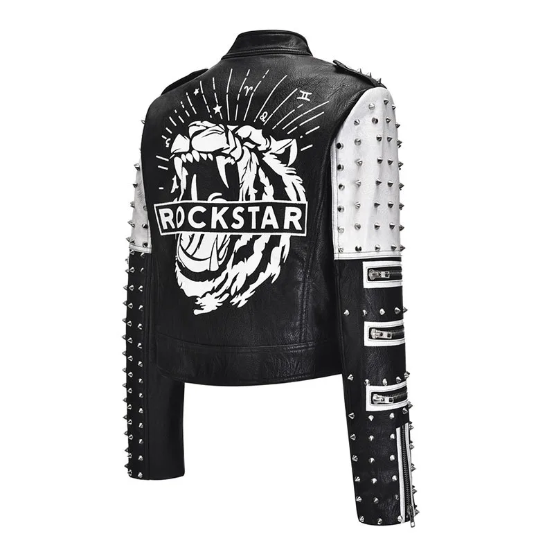 Rivet PU Leather Jacket Women Slim Short Outerwear Streetwear Stylish Rock Punk Motorcycle Biker Jackets Female Abrigos enlarge