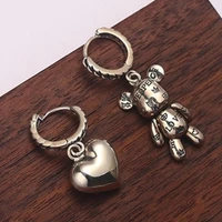 hypoallergenic 925 sterling silver earrings vintage accessories heart bear pendant party women girls jewelry asymmetric earrings