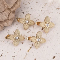 4pcs 45 leaves gold diy flower stud earring posts with hole stainless steel 18k pearl tone for earrings jewelry supplies