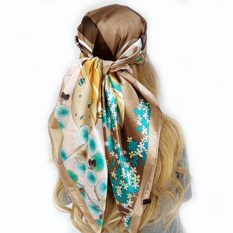 

Роскошная модель солнцезащитный Шелковый Хиджаб Женский популярный на 2023 шарфы новые летние пляжные квадратные шали модный дизайн 90x90 см головной платок