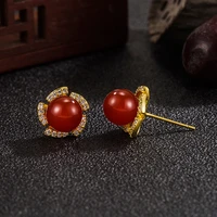 cnorigin 14k gold filled red ruby earring for women green aros mujer oreja gemstone emerald bizuteria garnet stud earrings