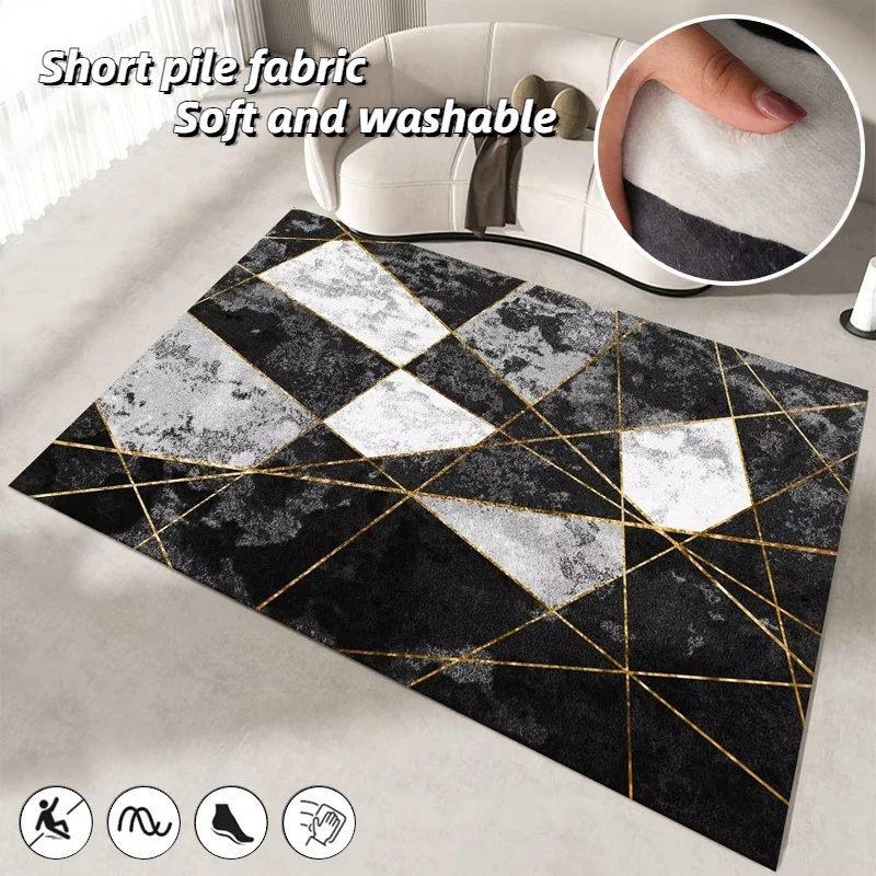 

Nordic Living Room Carpets Geometric Short Plush Washable Large Area Rugs Bedroom Decoration Soft Bedside Flannel Mats Washable