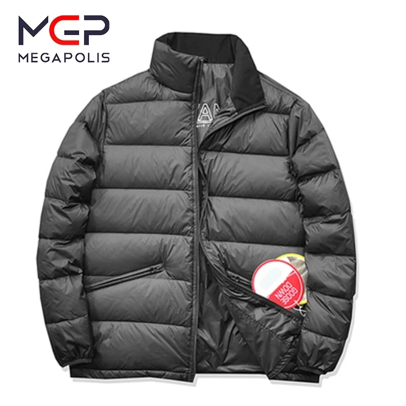 MGP Down Jacket 90% White Goose Down Men's Warm Thick Light Jacket Black Stand Collar Slim Fit Winter All-match Coat