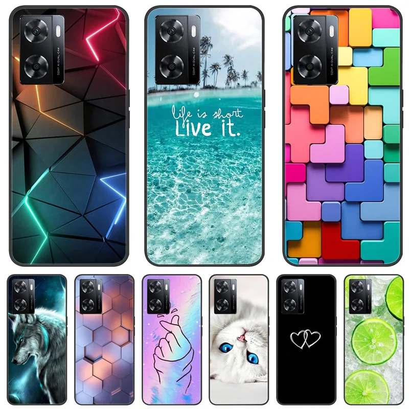 

For OPPO A57s 4G Phone Case Cover Black Edge TPU Silicone Soft Back Cases For OPPO A57e A57s Case A 57 s A 57e 2022 Carton Coque