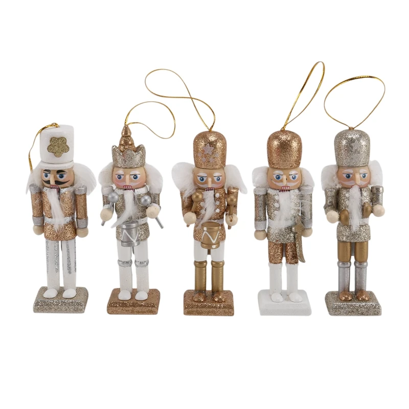 

NEW-5 Pcs/Set 13CM Nutcracker Soldier Decoration Glitter Nutcracker Pendant Small Puppet Family Christmas Tree Decorations