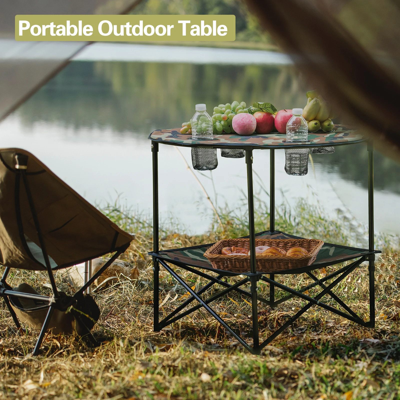 

(USA Stock)Portable Folding Camping Table with 4 Cup Holders