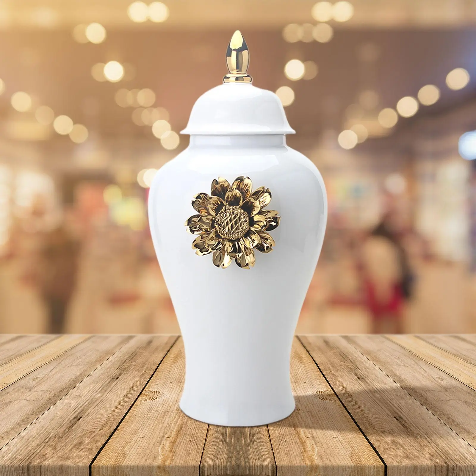 

Porcelain Ginger Jar with Lid Temple Jar Ceramic Flower Vase Storage Pot for Displaying Home Fireplace Housewarming Collection